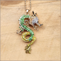 Preview: Halskette „Grüner chinesischer Glücksdrache“ – 72 cm