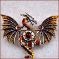 Preview: "Steampunk-Drache" in Rot - Brosche & Kettenanhänger - 2 in 1