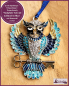Preview: Geschenk-, Deko- oder Baumanhänger „Funkelnde Eule mit Schlüssel in Blau“ mit Blattmetall verziert, an dunkelblauem Satinband