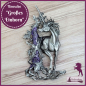 Preview: Brosche "Großes Einhorn" in der Farbe Zinn mit violettem Baum