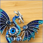 Preview: "Blauer Steampunk-Drache" - Brosche und Kettenanhänger - 2 in 1