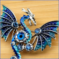 Preview: "Blauer Steampunk-Drache" - Brosche und Kettenanhänger - 2 in 1
