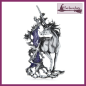 Preview: Brosche "Großes Einhorn" in der Farbe Zinn mit violettem Baum