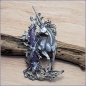 Preview: Brosche "Großes Einhorn" in der Farbe Zinn mit violettem Baum