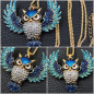 Preview: Halskette "Fliegende Eule" in Blau - 72 cm