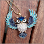 Preview: Halskette "Fliegende Eule" in Blau - 72 cm
