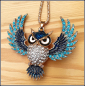 Preview: Halskette "Fliegende Eule" in Blau - 72 cm