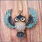 Preview: Halskette "Fliegende Eule" in Blau - 72 cm