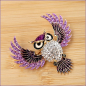 Preview: Brosche "Fliegende Eule" in Violett