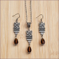 Preview: Schmuckset "Eulen mit braunen Glastropfen"