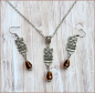 Preview: Schmuckset "Eulen mit braunen Glastropfen"