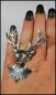 Preview: Ring mit Dehnschiene "Hirsch" in Antiksilber - riesengroßer Hingucker