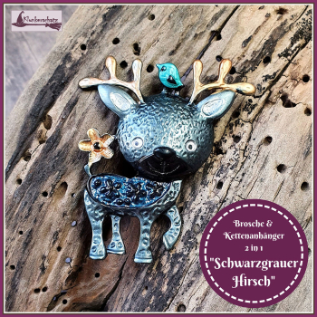 „Hirsch in Schwarzgrau“ – Brosche & Kettenanhänger – 2 in 1