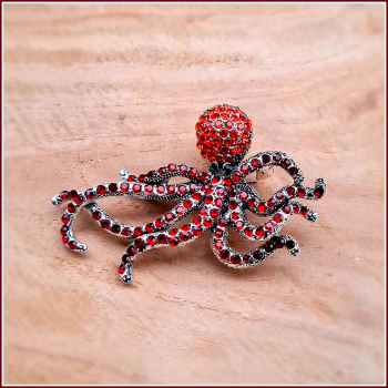 Brosche (und Kettenanhänger) „Roter Oktopus“