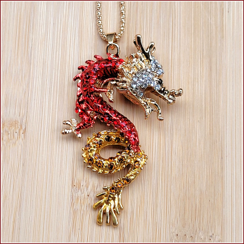 Halskette „Roter chinesischer Glücksdrache“  - 71 cm