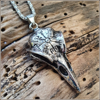 Halskette „Rabenschädel & Vegvisir“ – 59 cm plus 4,5 cm