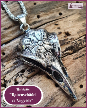 Halskette „Rabenschädel & Vegvisir“ – 59 cm plus 4,5 cm