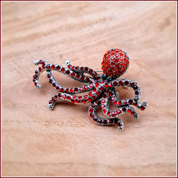 Brosche (und Kettenanhänger) „Roter Oktopus“