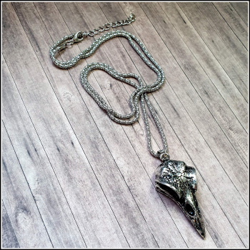 Preview: Halskette „Rabenschädel & Vegvisir“ – 59 cm plus 4,5 cm