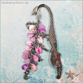 Lesezeichen - "Drei kleine Meerjungfrauen in Violett & Rosé" - Unikat!