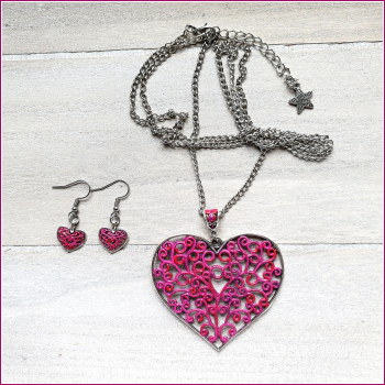 Schmuckset "Herzen" - Halskette & Ohrschmuck - handbemalt - Unikate