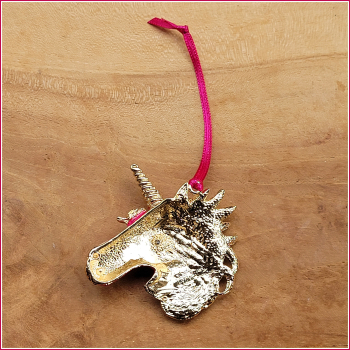 Geschenk-, Deko- oder Baumanhänger "Einhornkopf in Purpur" - Einzelstück