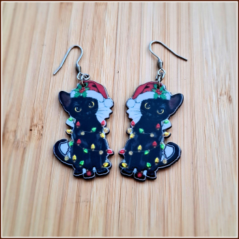 Großer Ohrschmuck „Schwarze Weihnachtskatze“ aus Acryl