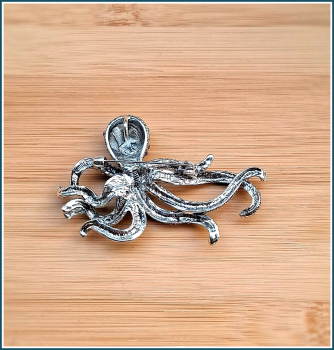 „Oktopus in Blau“ - Brosche & Kettenanhänger - 2 in 1