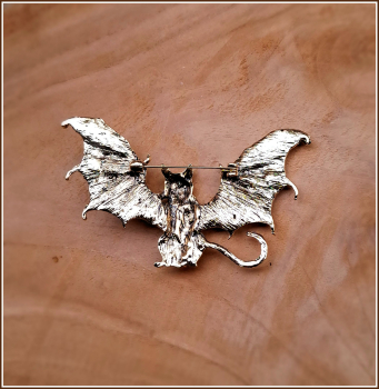 Preview: Brosche „Große geflügelte Hexenkatze“ in Antikgold