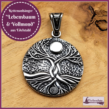 Kettenanhänger „Lebensbaum & Vollmond“ aus Edelstahl