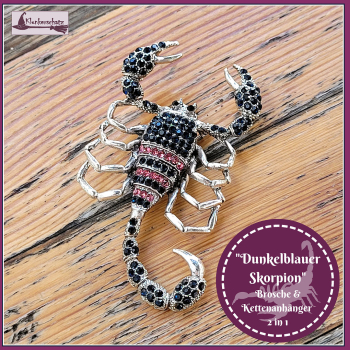 „Skorpion“ in Dunkelblau und Pink - Brosche & Kettenanhänger - 2 in 1