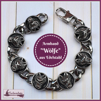 Armband "Wölfe" aus Edelstahl - 21 cm