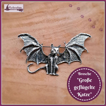 Brosche "Große geflügelte Hexenkatze"
