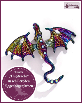 Preview: Brosche „Flugdrache“ in schillernden Regenbogenfarben