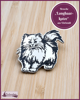 Preview: Brosche „Langhaarkatze“ aus Edelstahl