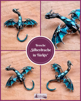 Brosche "Silberdrache in Türkis"