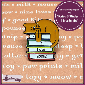 BuchLiebeKollektion - Pin "Katze & Bücher - I love books"