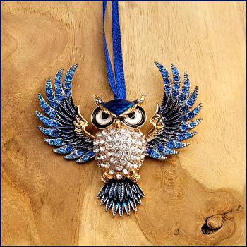 Geschenk- oder Baumanhänger "Funkelnde Eule" in Blau