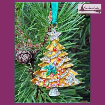 Geschenk- oder Weihnachtsbaumanhänger "Reich geschmückter Weihnachtsbaum"  in Goldgelb