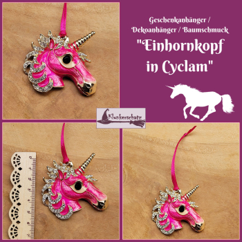 Geschenk-, Deko- oder Baumanhänger "Einhornkopf in Cyclam"