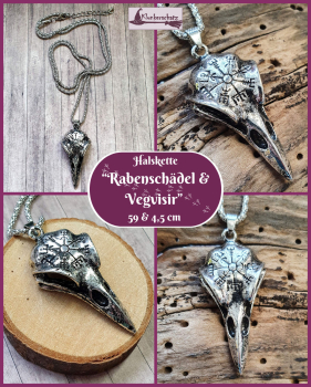 Halskette „Rabenschädel & Vegvisir“ – 59 cm plus 4,5 cm
