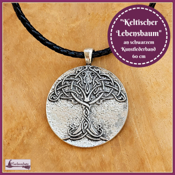 "Keltischer Lebensbaum" an schwarzem Kunstlederband - 60 cm