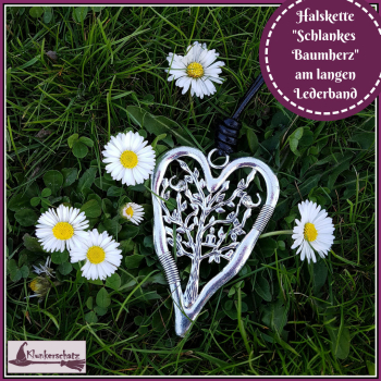 Halskette "Schlankes Baumherz" am schwarzen Lederband