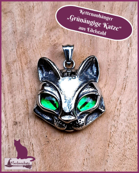 Kettenanhänger „Grünäugige Katze“ aus Edelstahl