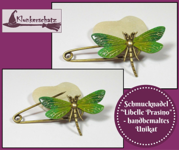 Schmucknadel "Libelle Prasino" - handbemaltes Unikat