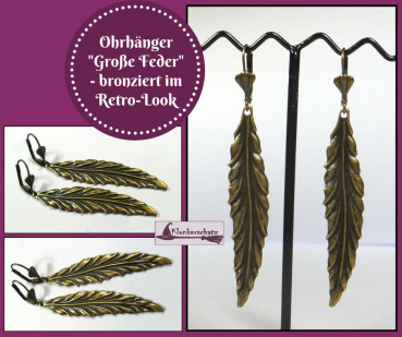 Ohrhänger "Große Feder" - bronziert im Retro-Look