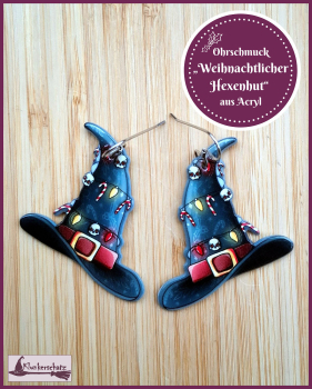 Preview: Großer Ohrschmuck "Weihnachtlicher Hexenhut" aus Acryl