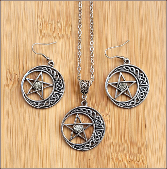 Schmuckset "Mondpentagramm" - Halskette & Ohrhänger
