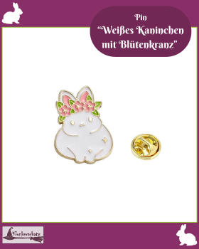 Pin „Weißes Kaninchen mit Blütenkranz“