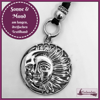 "Sonne & Mond" an dreifacher Textilkordel - 84 cm lang